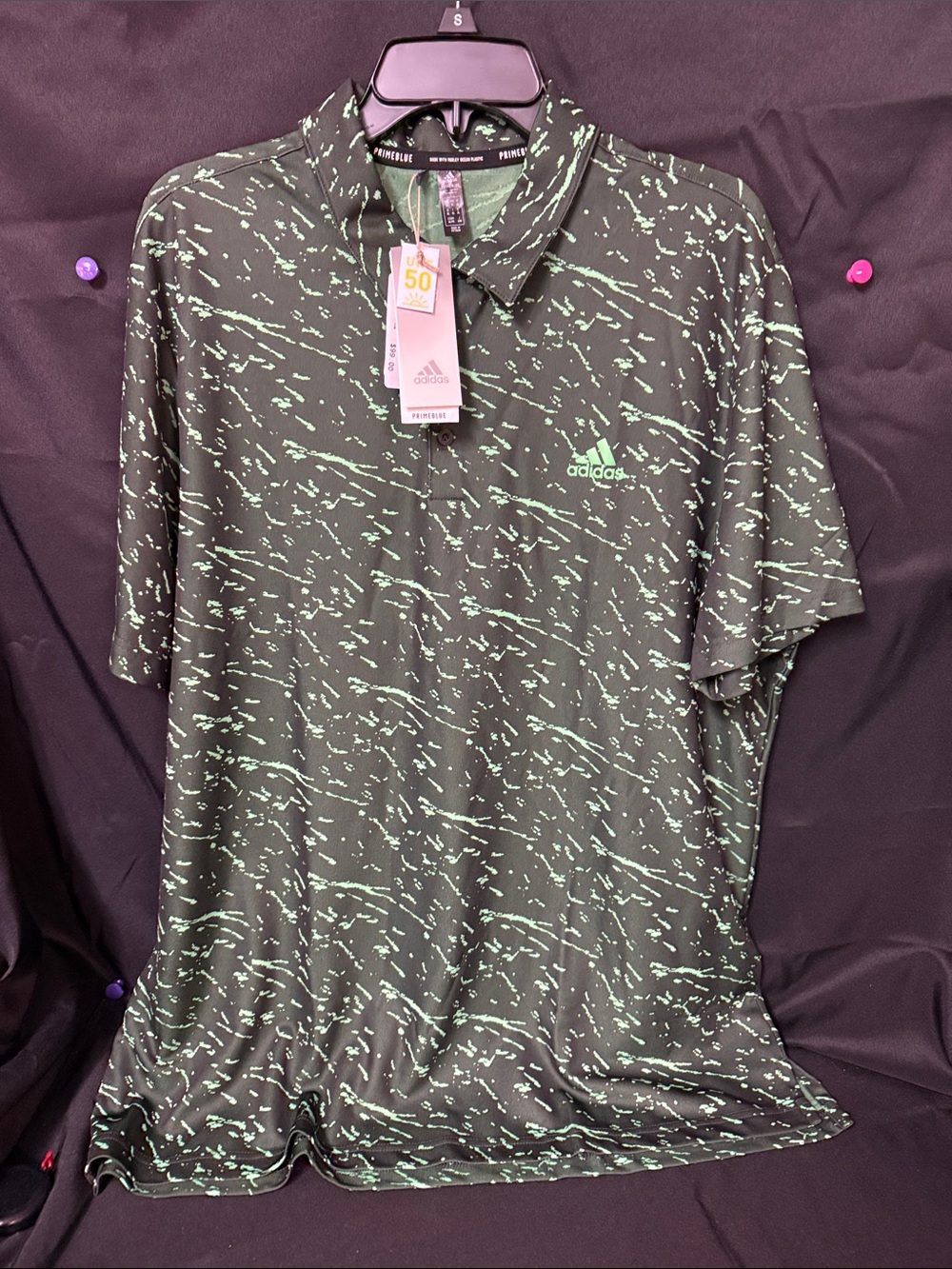 adidas Men's Green Polo with Mint Splash Print
